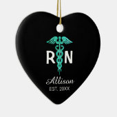 登録ナース医療ターコイズカドゥセウスハート セラミックオーナメント (右)