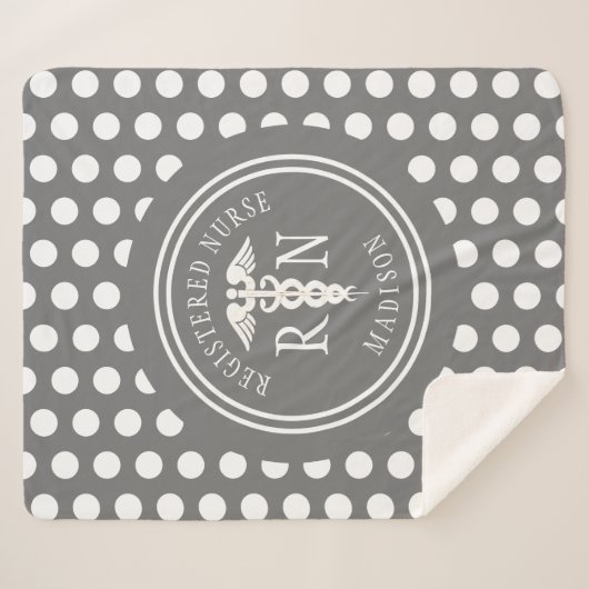 登録ナース卒業グレーホワイトモノグラム シェルパブランケット (正面(横))