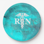 登録ナース卒業パーティティール（緑がかった色）大理石 ペーパープレート (正面)