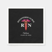 登録ナース卒業ピンクブラックカドゥセウス スタンダードカクテルナプキン (正面)