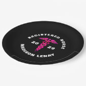 登録ナース卒業ピンクブラックパーティー ペーパープレート (アングル)