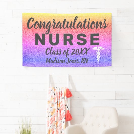 登録ナース卒業レインボーグリッターカスタム 横断幕 (インサイチュ)