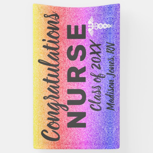 登録ナース卒業レインボーグリッターカスタム 横断幕 (縦)