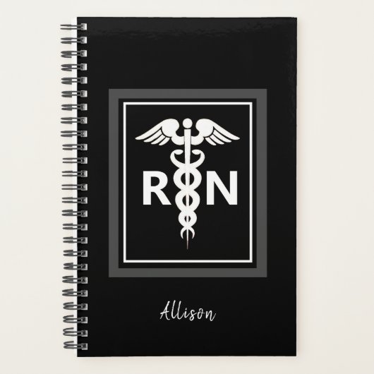 登録ナース白黒カデパーソナライズされたウス プランナー手帳 (正面)