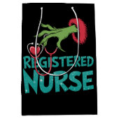 登録ナース聴診器サンタ小妖精や小人クリスマス ミディアムペーパーバッグ (正面)