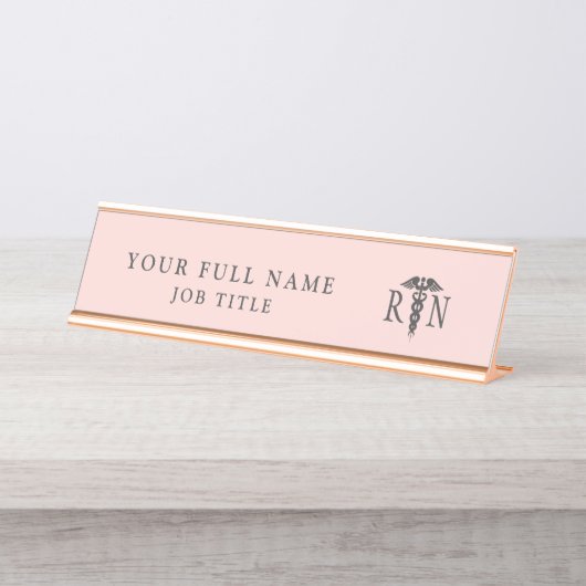 登録ナース赤面ピンクメディカルカドゥセウス デスクネームプレート (正面)