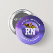 登録ナース |労働と配達。名前をカスタムする 缶バッジ (正面&裏面)