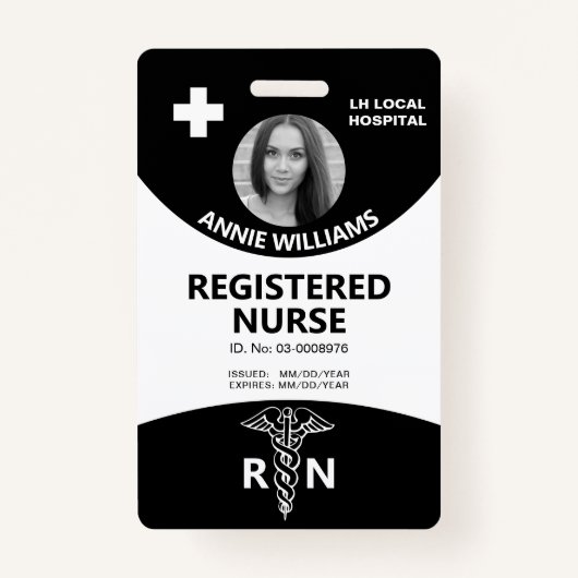 登録ナースcaduceus黒白フォトID バッジ (正面)