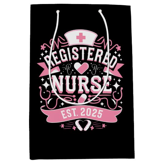 登録ナースEst 2025看護学生 ミディアムペーパーバッグ (正面)