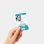 登録ナースIDバーコードティール（緑がかった色）ホワイトロゴ写真 バッジ (Handheld)