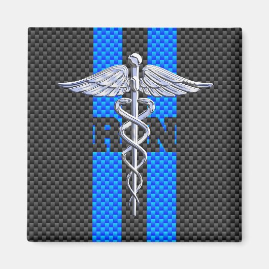 登録ナースRNカドゥセウス炭素繊維スタイル マグネット (正面)