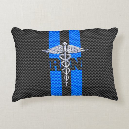 登録ナースRNカドゥセウス炭素繊維ストライプ繊維 アクセントクッション (正面)