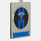 登録ナースRNカドゥセウス炭素繊維ストライプ繊維 シルバープレートバナーオーナメント (右)