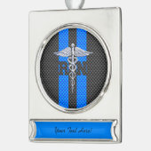 登録ナースRNカドゥセウス炭素繊維ストライプ繊維 シルバープレートバナーオーナメント (左)