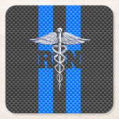 登録ナースRNカドゥセウス炭素繊維ストライプ繊維 スクエアペーパーコースター (正面)