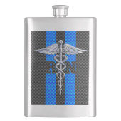 登録ナースRNカドゥセウス炭素繊維プリント フラスク (正面)