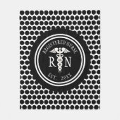 登録ナースRNカドゥセウス白黒カスタム フリースブランケット (正面)