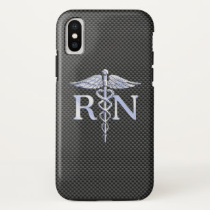 登録ナースRNカドゥセススネークブラックカーボン iPhone XSケース