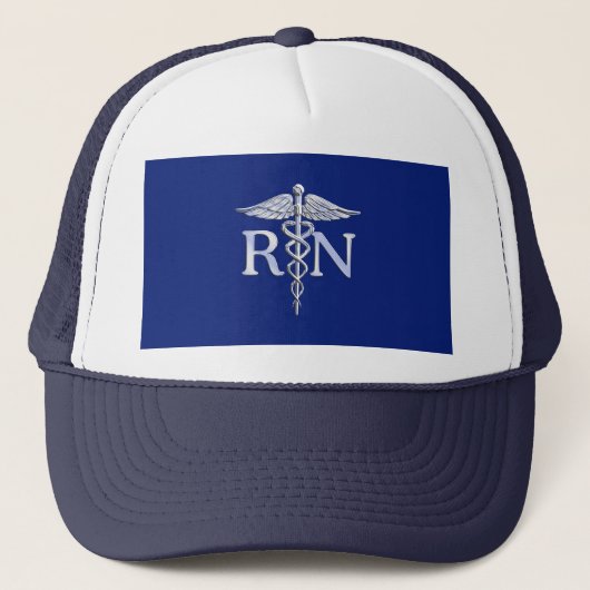 登録ナースRNシルバーカドゥセウス海軍ブルーデコ キャップ (正面)