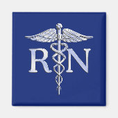 登録ナースRNシルバーカドゥセウス海軍ブルーデコ マグネット (正面)