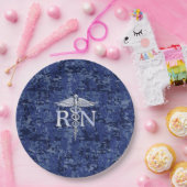 登録ナースRNシルバーカドゥセウス海軍ブルー迷彩柄 ペーパープレート (パーティー)