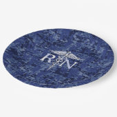登録ナースRNシルバーカドゥセウス海軍ブルー迷彩柄 ペーパープレート (アングル)