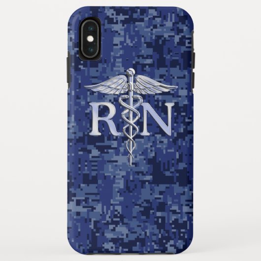 登録ナースRNシルバーカドゥセウス海軍ブルー迷彩柄 Case-Mate iPhoneケース (裏面)