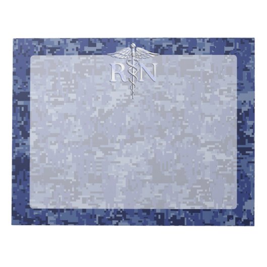 登録ナースRNシルバーカドゥセウス海軍迷彩柄 ノートパッド (正面)