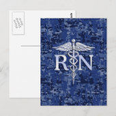 登録ナースRNシルバーカドゥセウス海軍迷彩柄 ポストカード (正面/裏面)