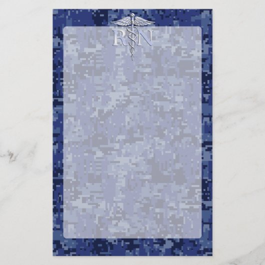 登録ナースRNシルバーカドゥセウス海軍迷彩柄 便箋 (正面)