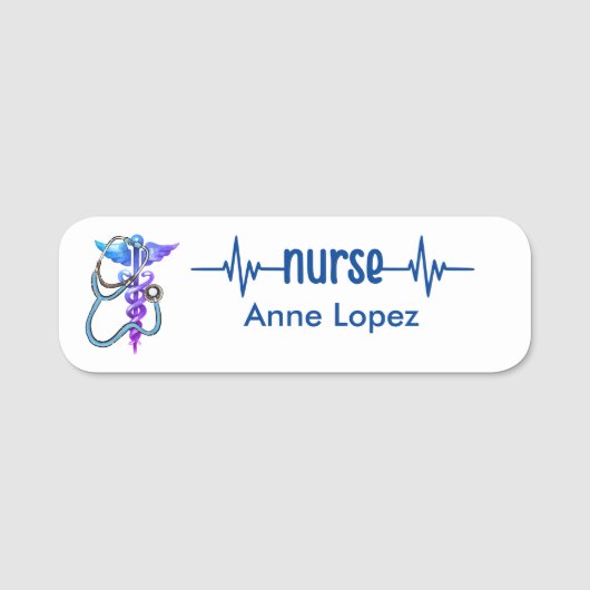 登録ナースRNバッジネイビーブルーピンクモダン 名札 (正面)