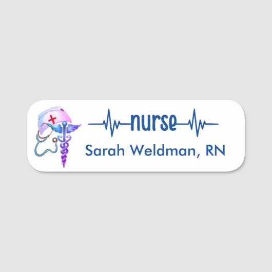 登録ナースRNバッジNavy Blue Stethoscope 名札 (正面)