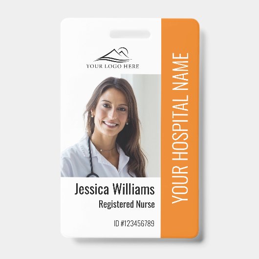 登録ナースRNメディカルオレンジ写真ID作業 バッジ (正面)