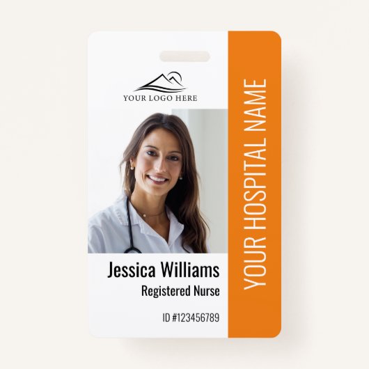 登録ナースRNメディカルオレンジ写真ID作業 バッジ (正面)