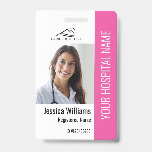 登録ナースRNメディカルピンクフォトID作業 バッジ (正面)
