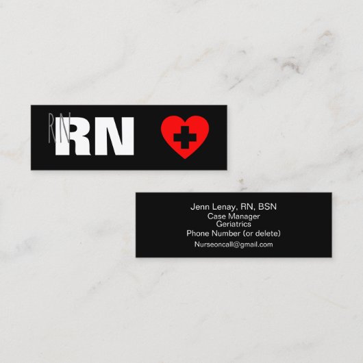 登録ナースRN医療赤いハート スキニー名刺 (正面/裏面)