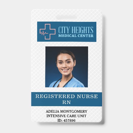 登録ナースRN名写真ID病院ロゴ バッジ (Front)