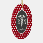 登録ナースRN Caduceus パーソナライズされた Red セラミックオーナメント (右)