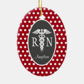 登録ナースRN Caduceus パーソナライズされた Red セラミックオーナメント (裏面)