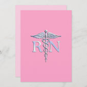 登録ナースRN Caduceus on Light Pink 招待状 (正面/裏面)