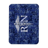 登録ナースRN Caduceus on Navy Blue迷彩柄 マグネット (縦)
