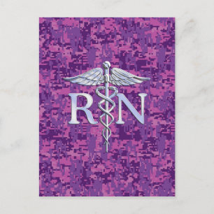 登録ナースRN Caduceus on Pink Camouflage ポストカード