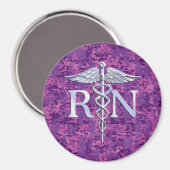 登録ナースRN Caduceus on Pink Camouflage マグネット (正面/裏面)