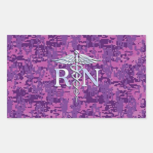 登録ナースRN Caduceus on Pink Camouflage 長方形シール (正面)
