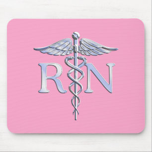 登録ナースRN Caduceus on Pink Rose マウスパッド