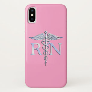 登録ナースRN Caduceus on Pink Rose iPhone X ケース
