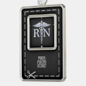登録ナースRN Caduceus Snes on Black Decor シルバープレートフレームオーナメント (左)