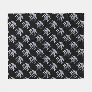 登録ナースRN Caduceus Snes on Black Decor フリースブランケット