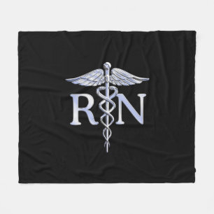 登録ナースRN Caduceus Snes on Black Decor フリースブランケット
