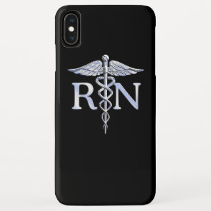 登録ナースRN Caduceus Snes on Black Decor iPhone XS Maxケース